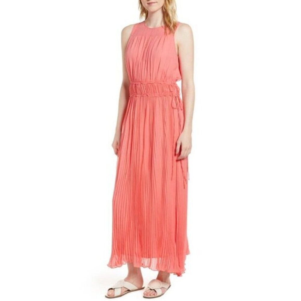 Lewit Silk Pleated Dress 100% Silk Coral Grecian Style SZ 4 $399 New